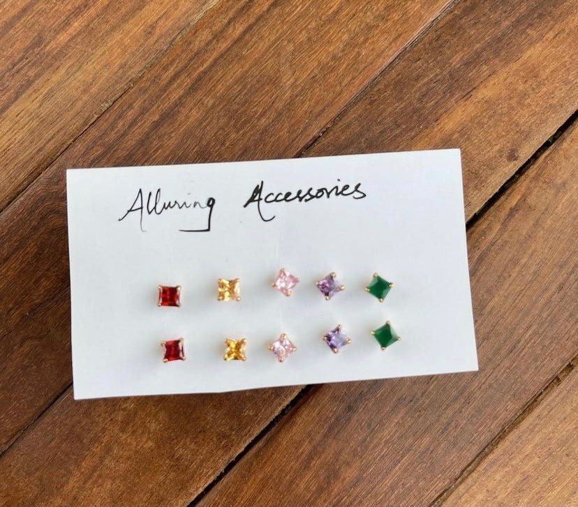 Combo of 5 coloured studs for 1st and 2nd in different shapes - Alluring Accessories