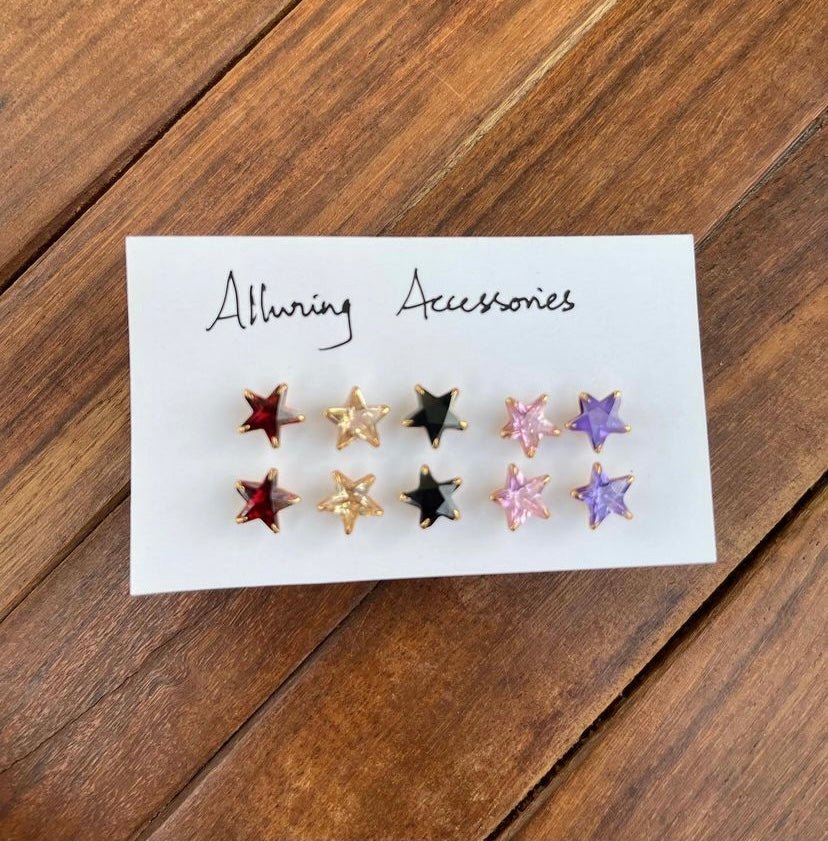 Combo of 5 coloured studs for 1st and 2nd in different shapes - Alluring Accessories