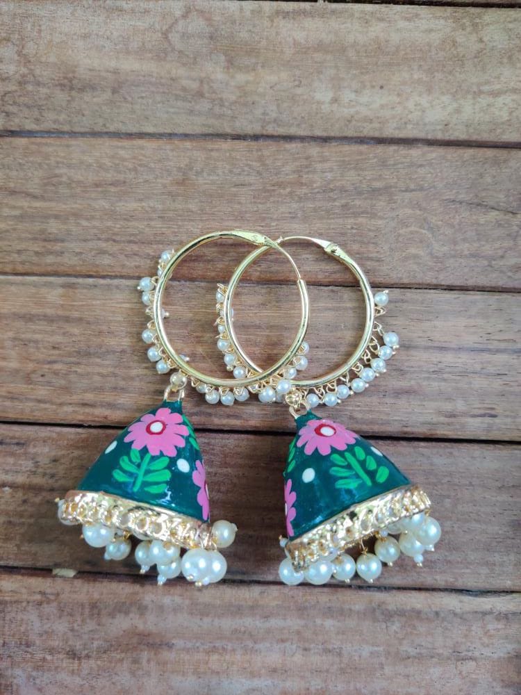 Cone shape hoop meenakari earrings - Alluring Accessories