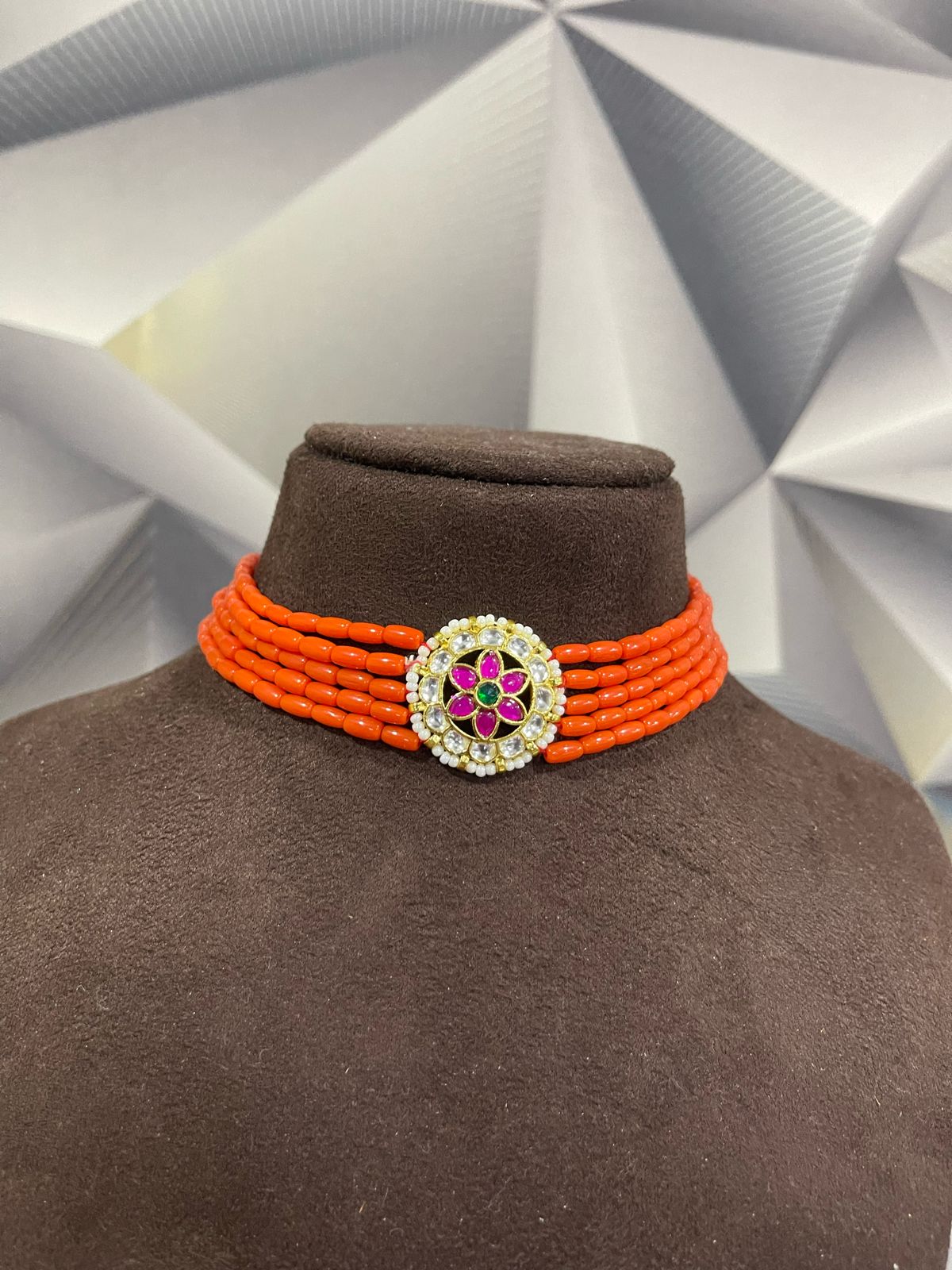 Coral beaded real kundan choker - Alluring Accessories