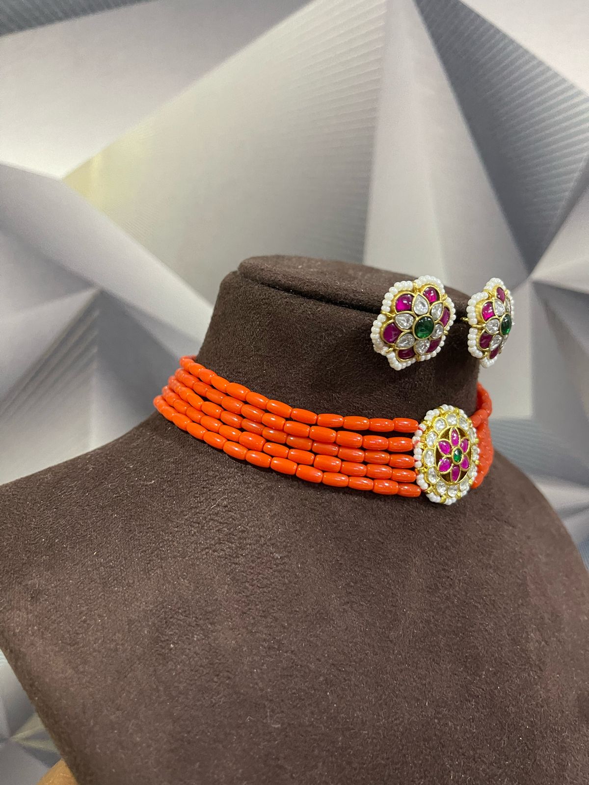 Coral beaded real kundan choker - Alluring Accessories