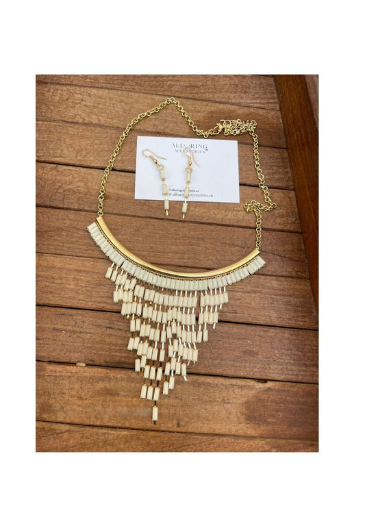 Cream indowestern long necklace - Alluring Accessories