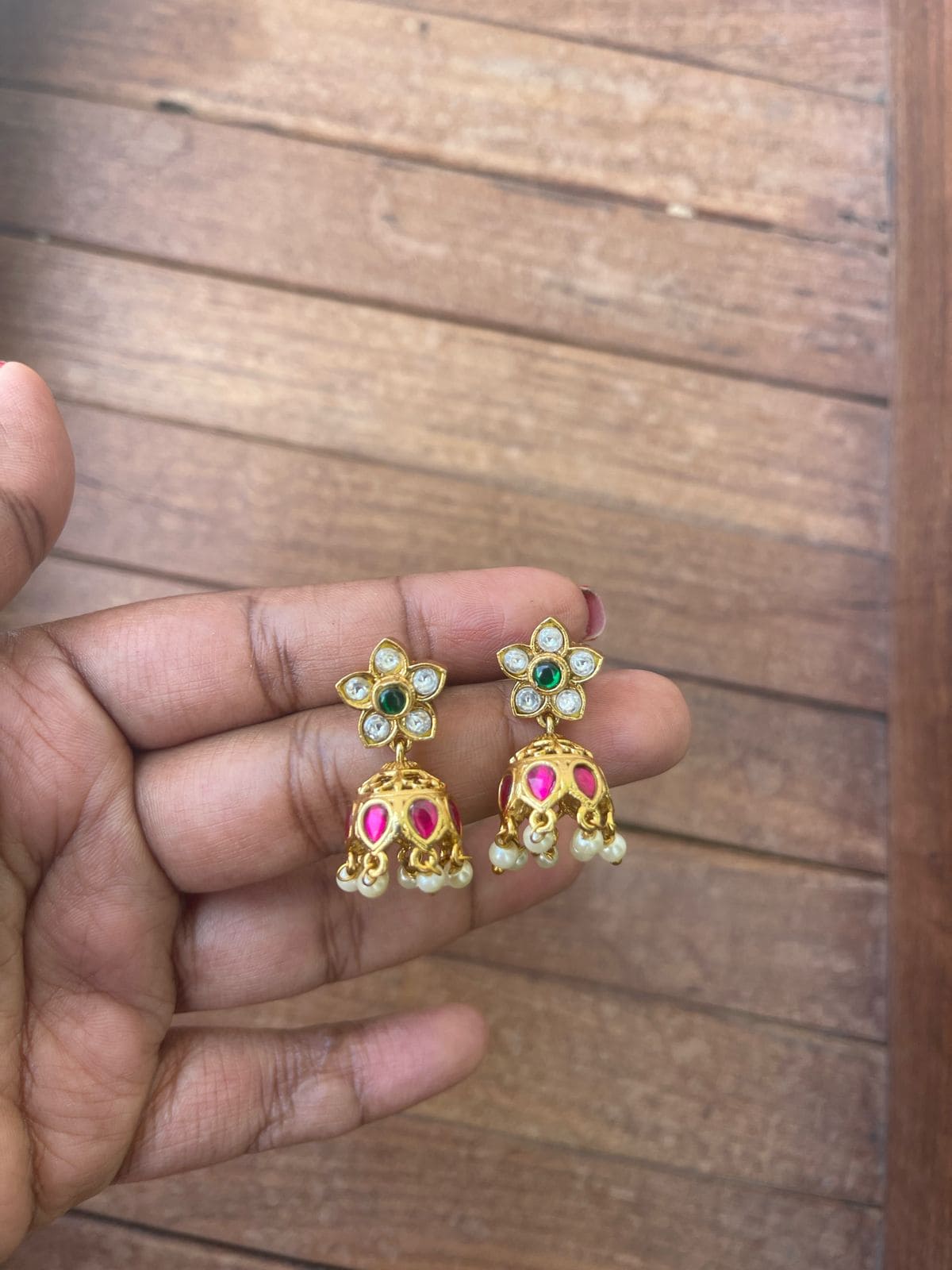 Cute flower real kundan jhumkas design2 - Alluring Accessories