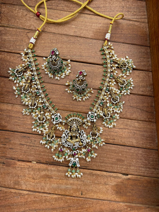 Dasavatar victorian polish guttapusalu short necklace with jhumkas - Alluring Accessories