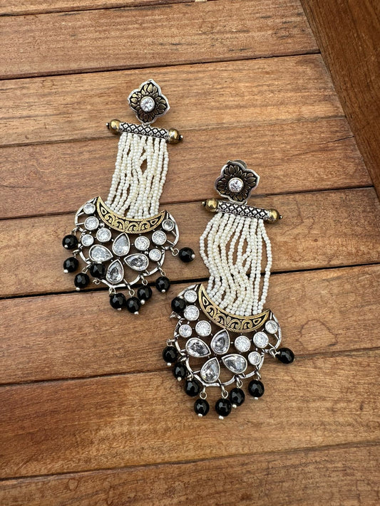 Designer black white pearl hanging earrings - Alluring Accessories