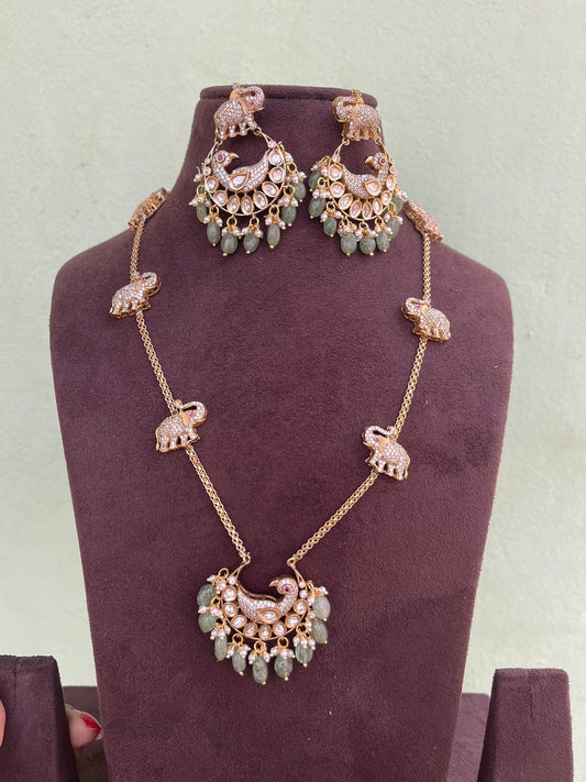 Designer elephant peacock chandbali long necklace - Alluring Accessories