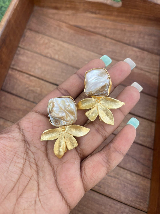 Designer Natural druzy four petal drops - Alluring Accessories