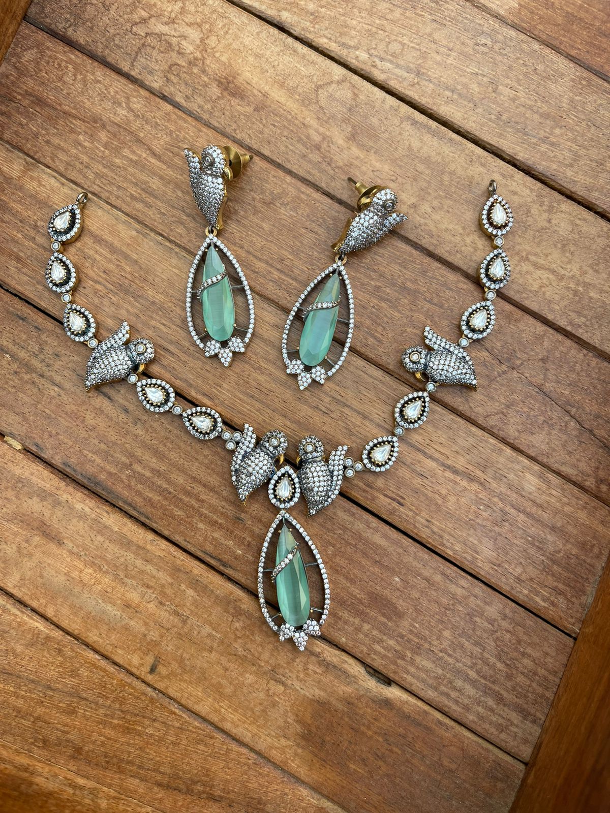 Designer victorian bird necklace with earrings - Alluring Accessories