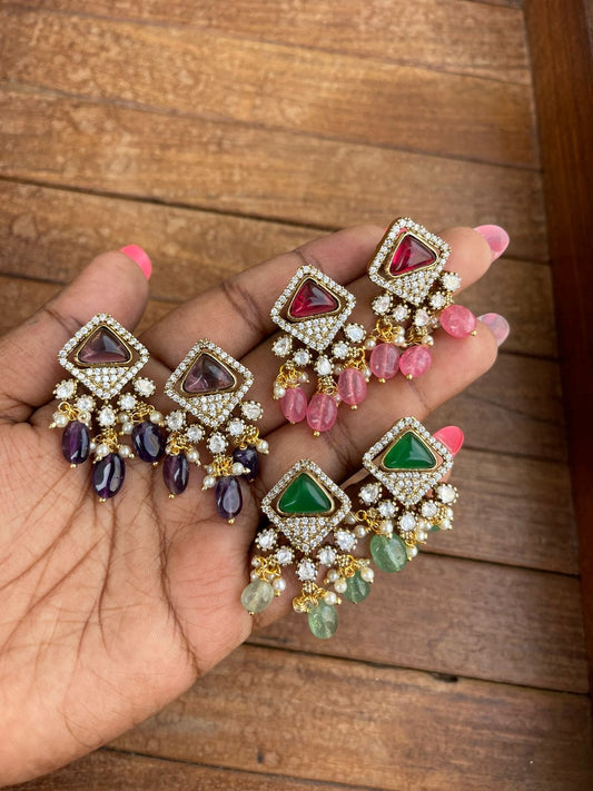 Diamond triangle real kundan stylish studs - Alluring Accessories