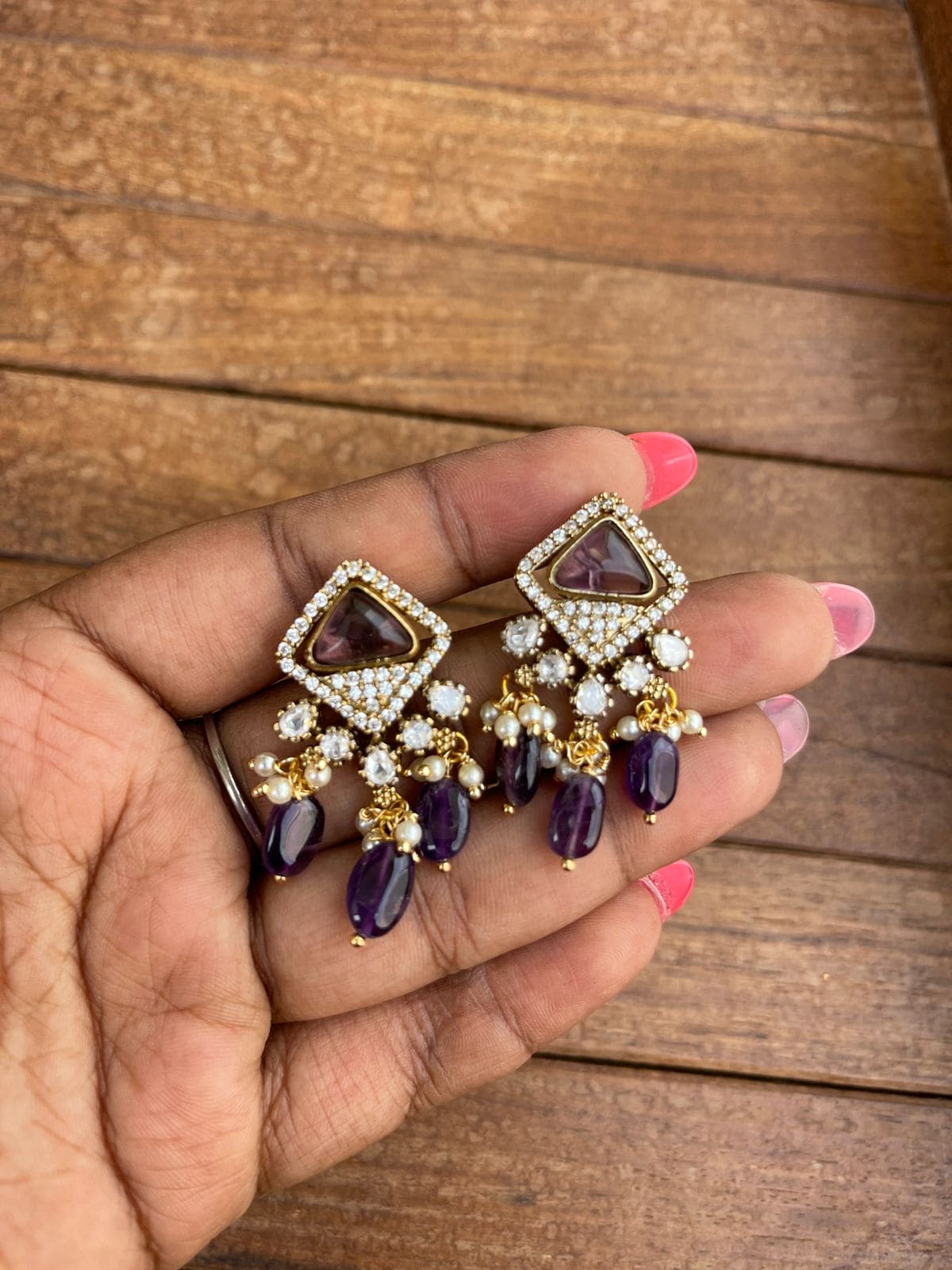 Diamond triangle real kundan stylish studs - Alluring Accessories