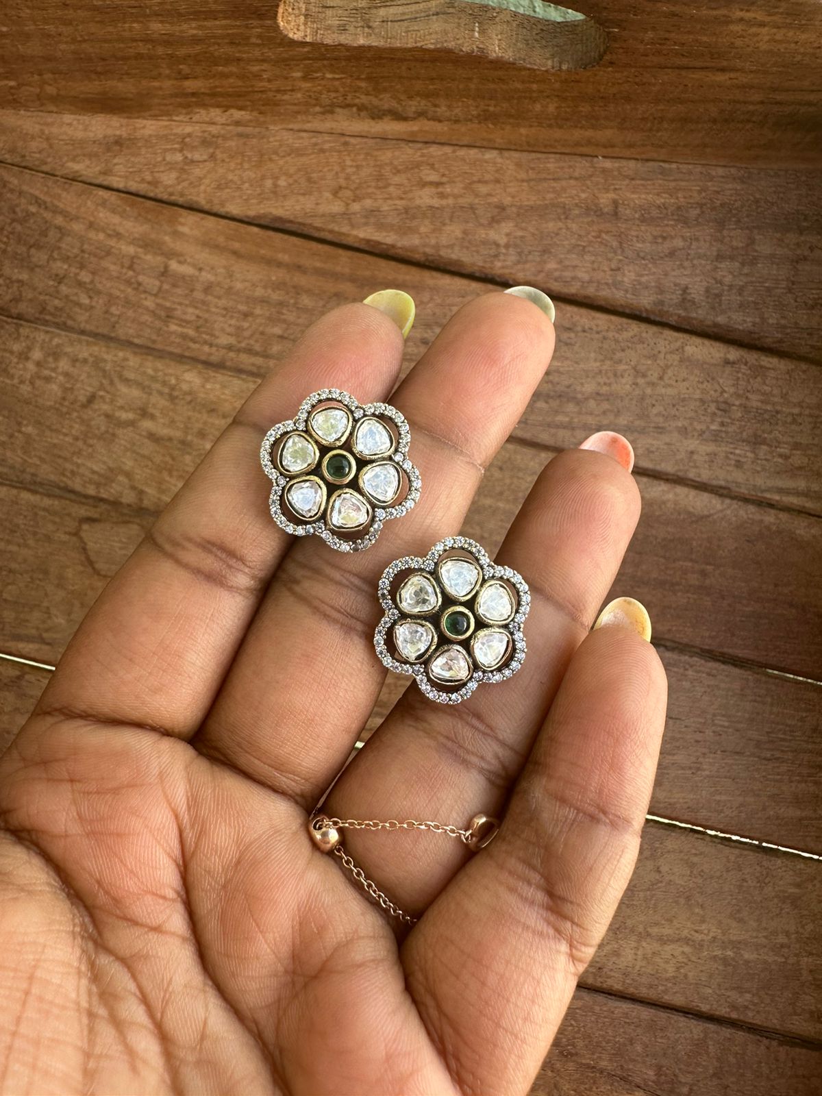 Double flower moissanite green studs - Alluring Accessories