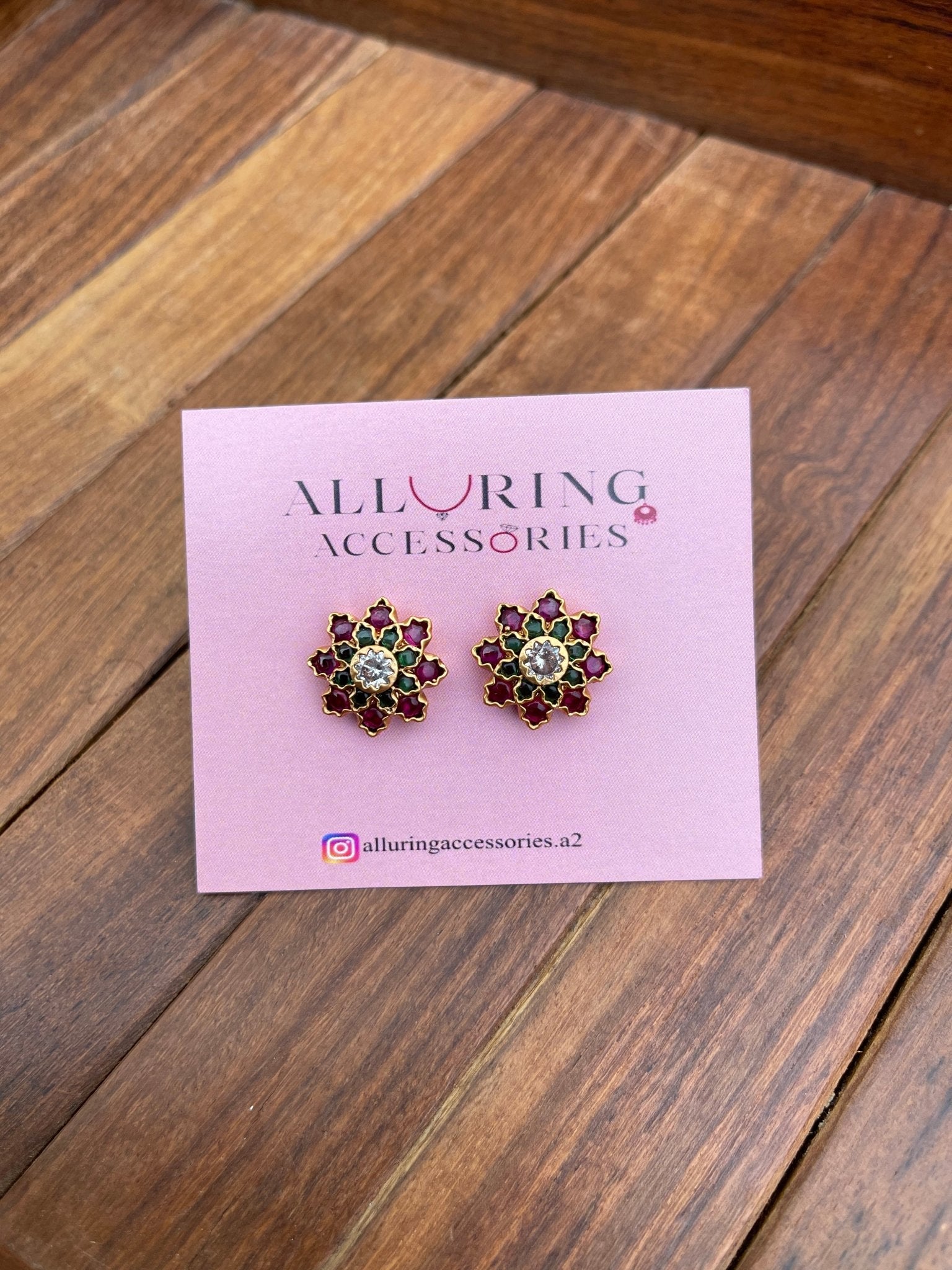 Double flower multi coloured kemp studs - Alluring Accessories