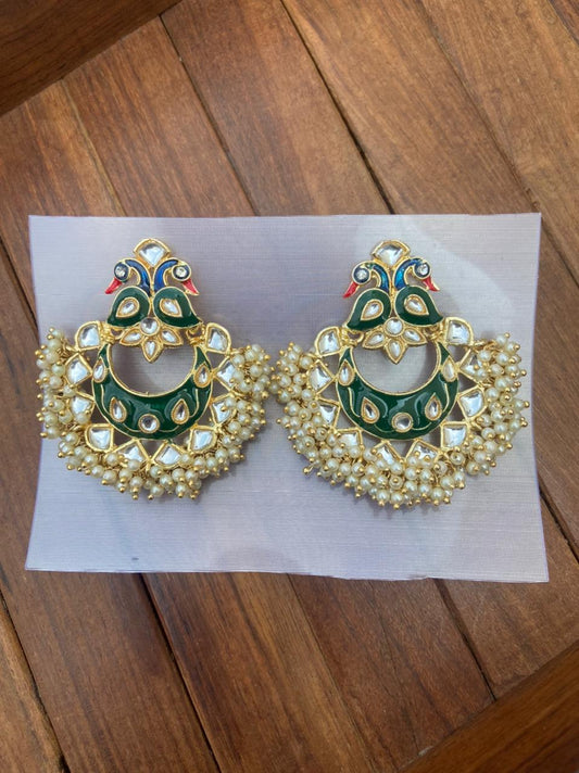 Dual Peacock Pearl Meenakari Chandbalis - Alluring Accessories