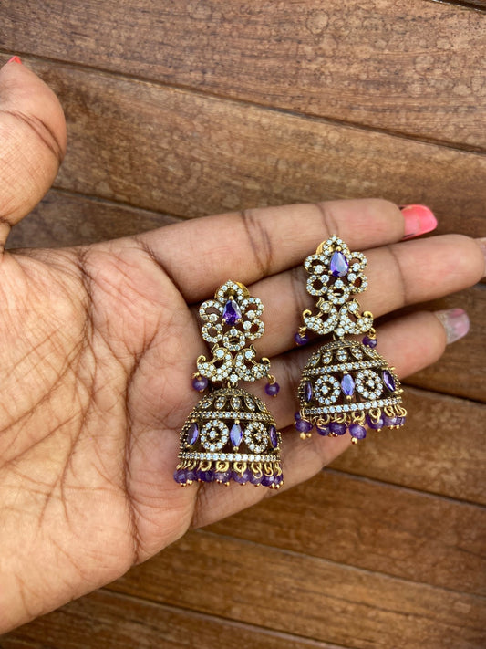 Dual peacock victorian purple jhumkas - Alluring Accessories