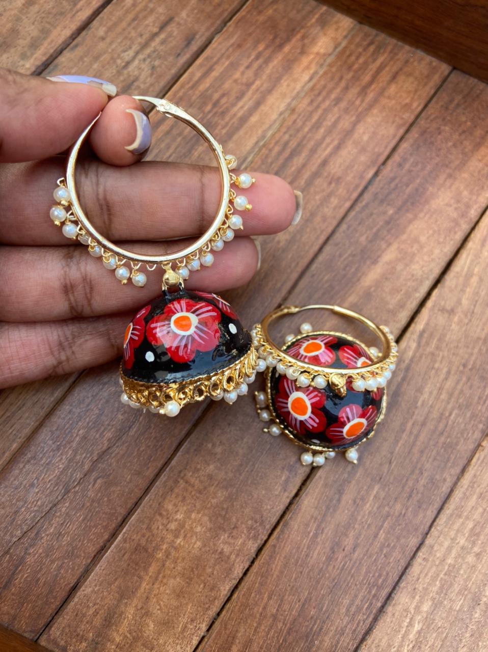 Dual shade flower hoop meenakari earrings - Alluring Accessories