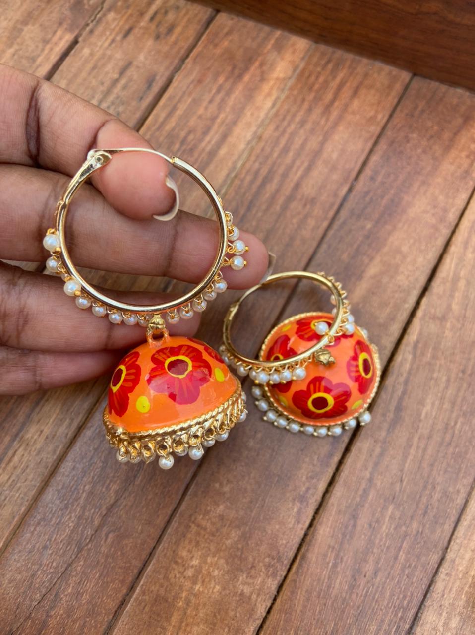 Dual shade flower hoop meenakari earrings - Alluring Accessories