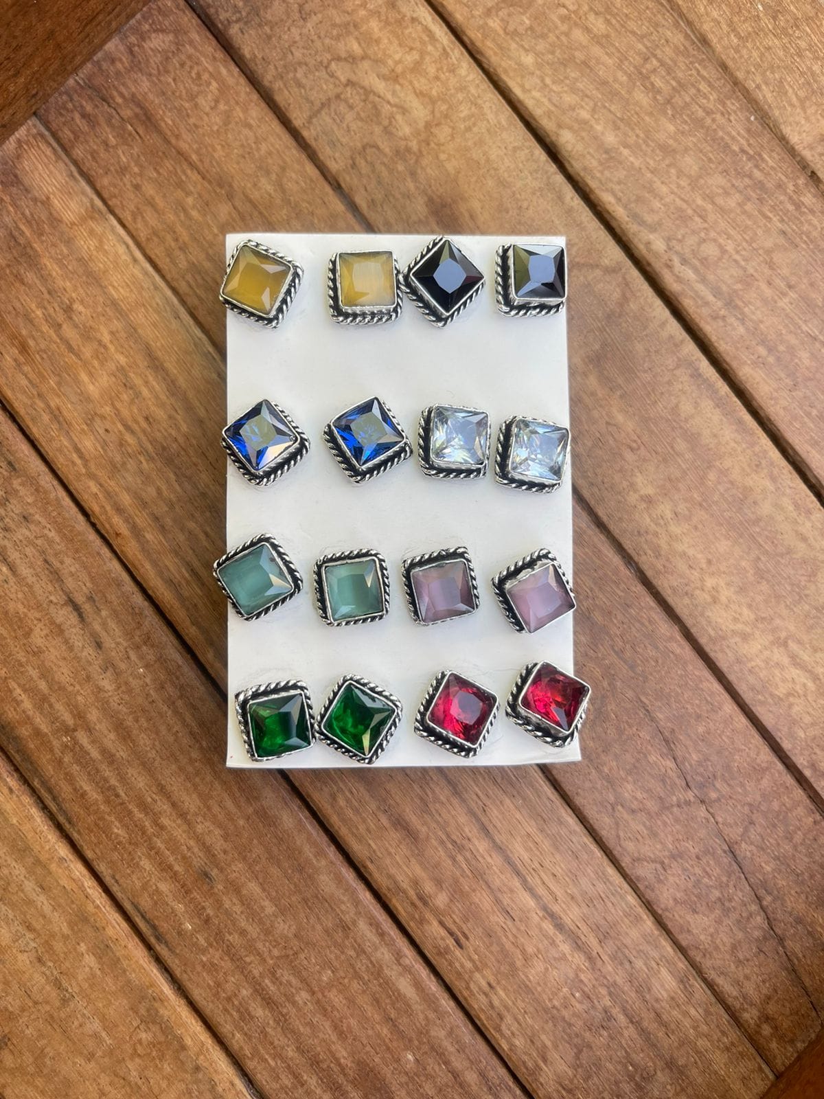 Eight AD stone square studs combo - Alluring Accessories