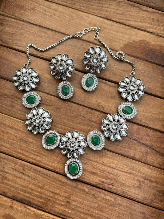 Elegant flower round oxidised necklace - Alluring Accessories
