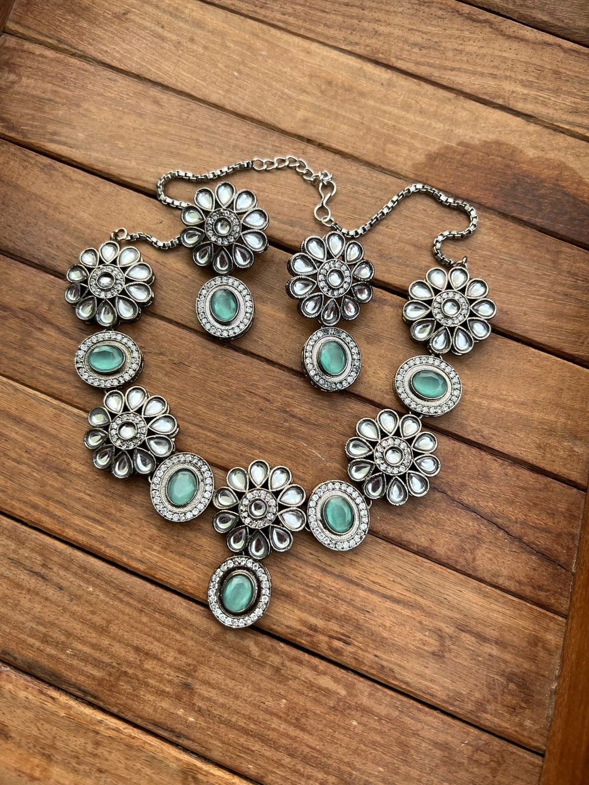 Elegant flower round oxidised necklace - Alluring Accessories