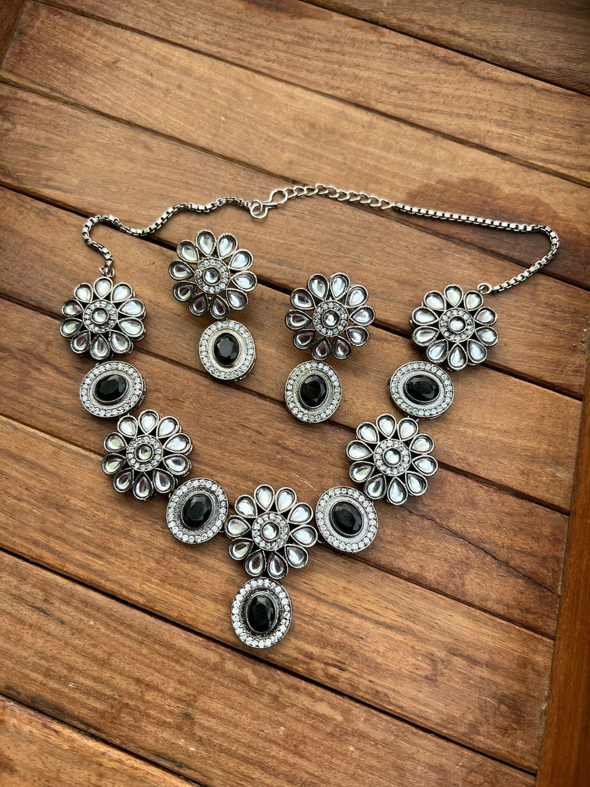 Elegant flower round oxidised necklace - Alluring Accessories