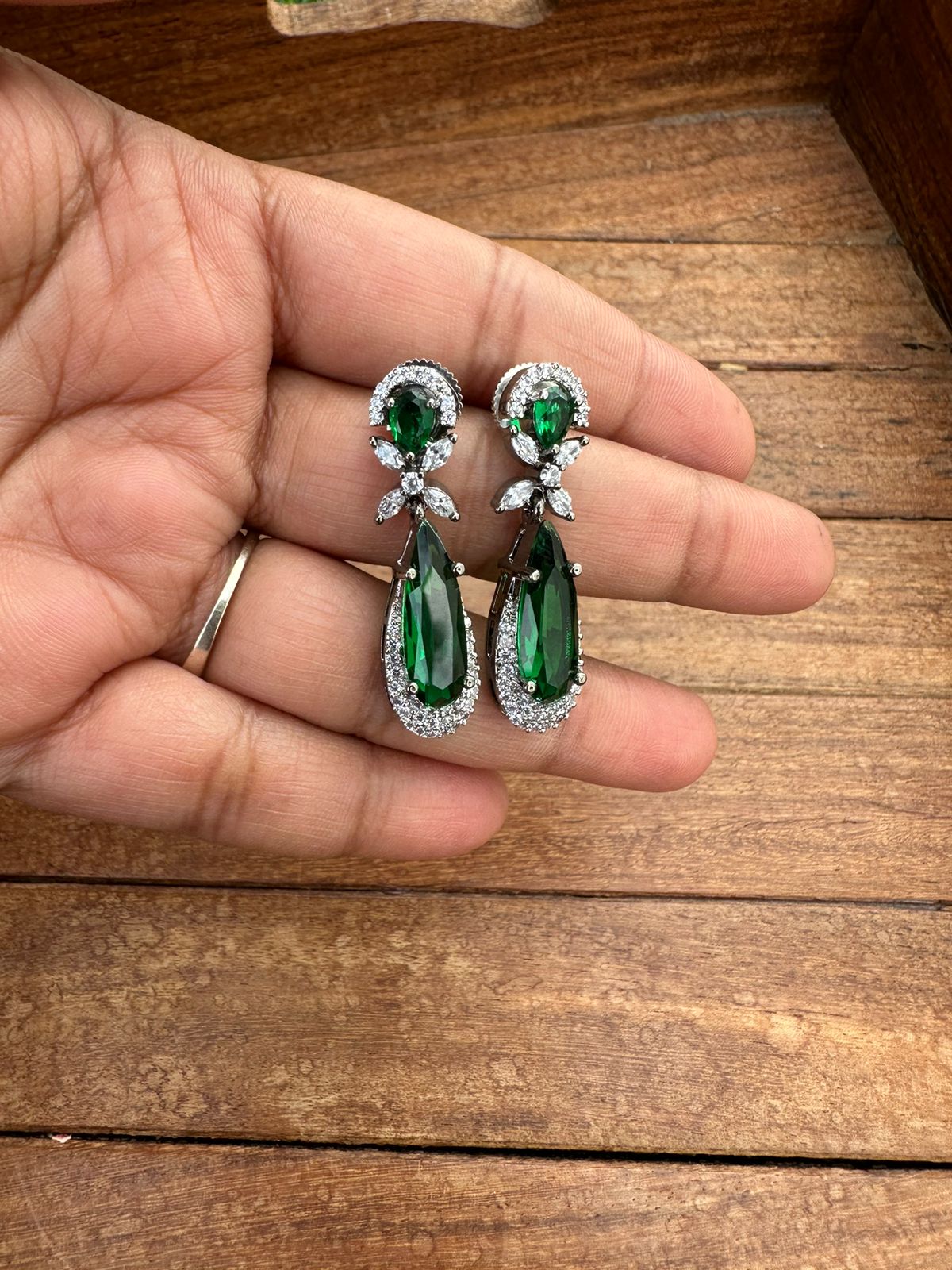 Emerald green sparkling danglers - Alluring Accessories