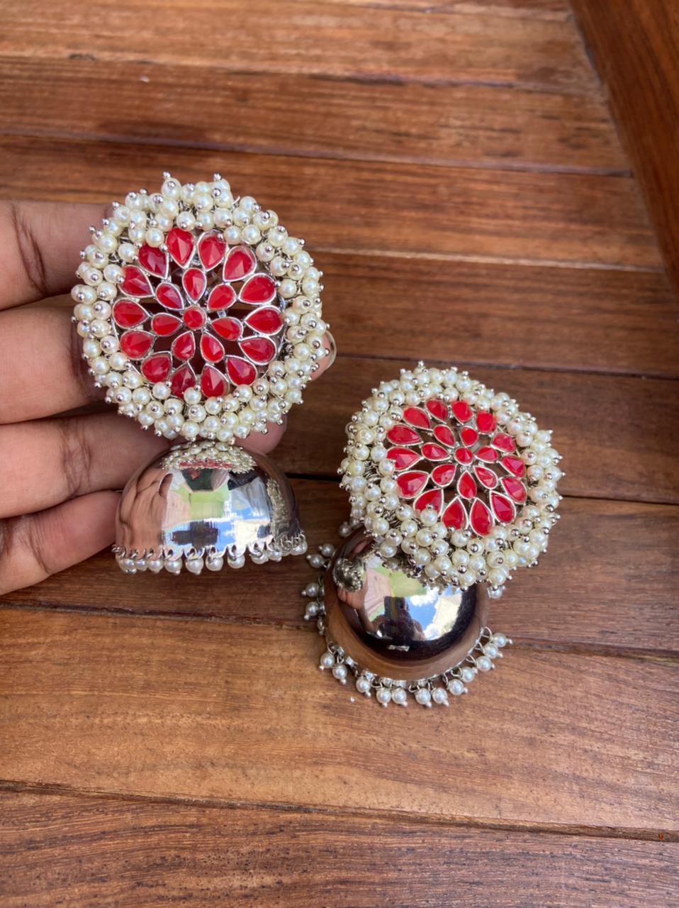 Extremely Light weight pearl mirror jhumkas - Alluring Accessories