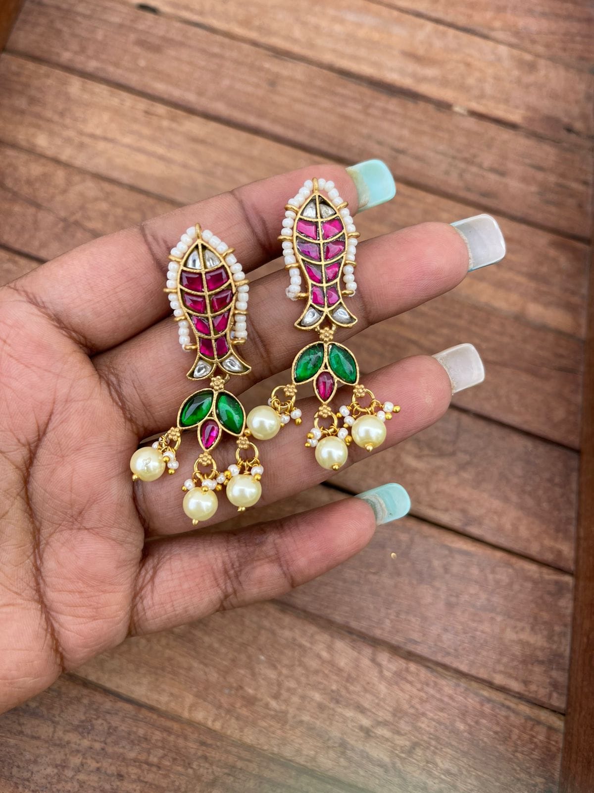 Fish real kundan jadau drop earrings - Alluring Accessories