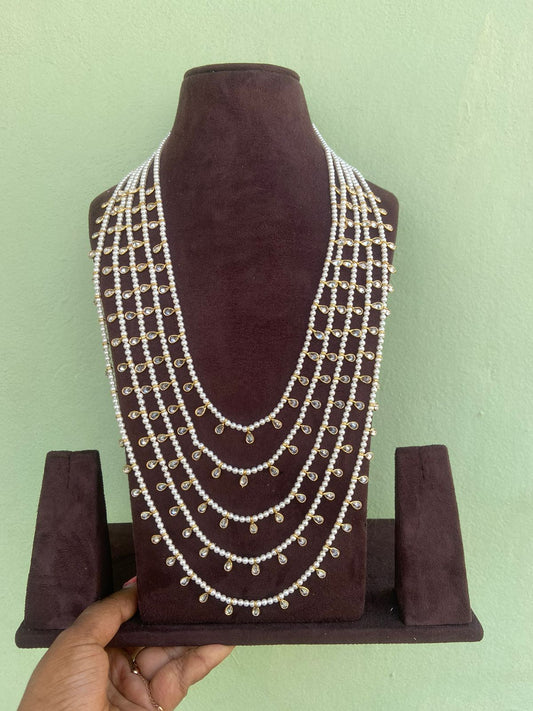 Five layered white pearl raani haram necklace - Alluring Accessories