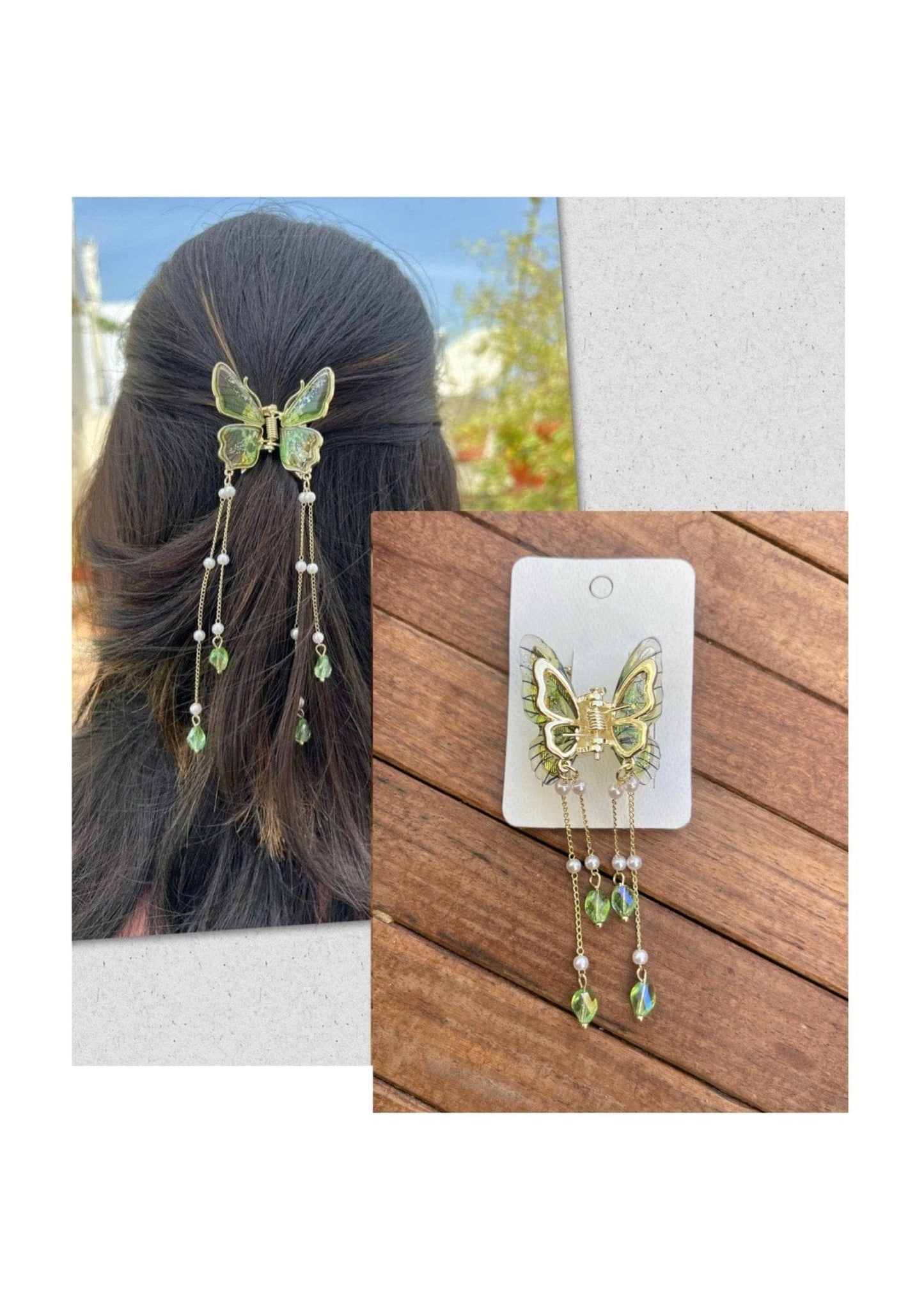 Florescent butterfly pearl hanging clip - Alluring Accessories