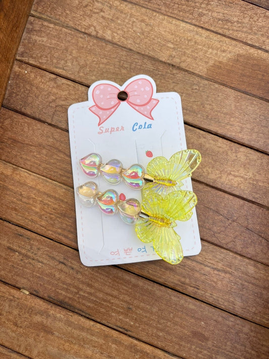 Florescent butterfly pearl heart clips - Alluring Accessories