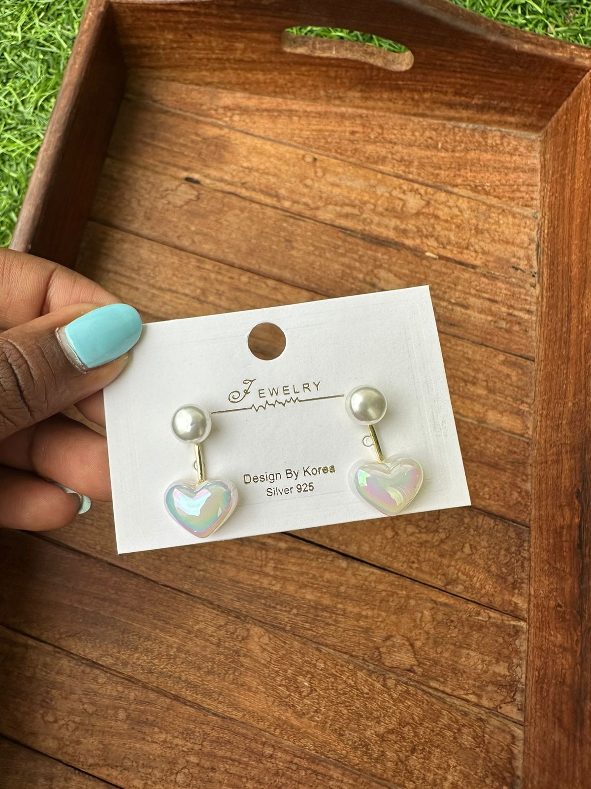 Florescent pearl drop heart statement earrings - Alluring Accessories