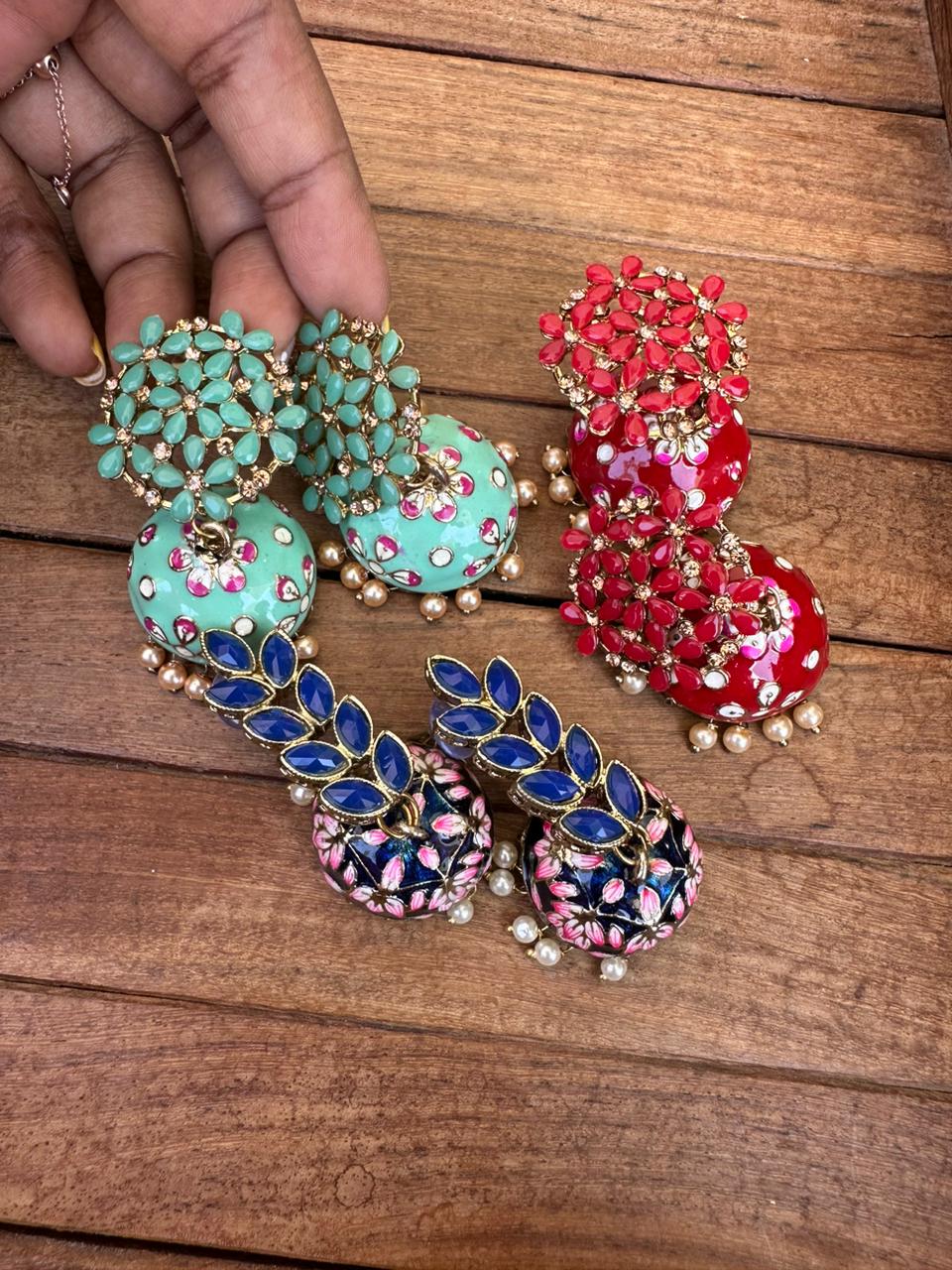 Flower and leaf meenakari combo - Alluring Accessories