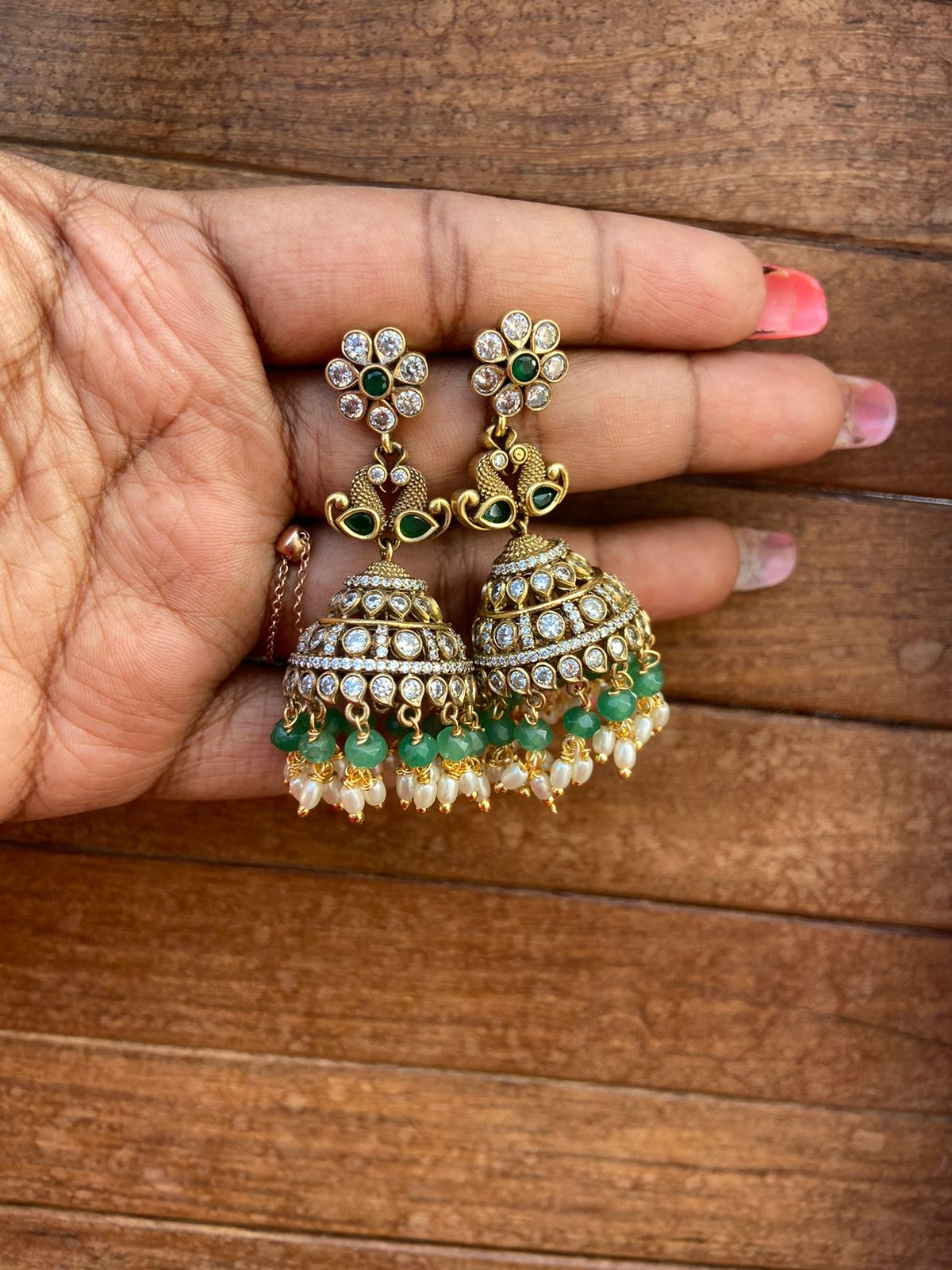 Flower dual swan victorian jhumkas - Alluring Accessories