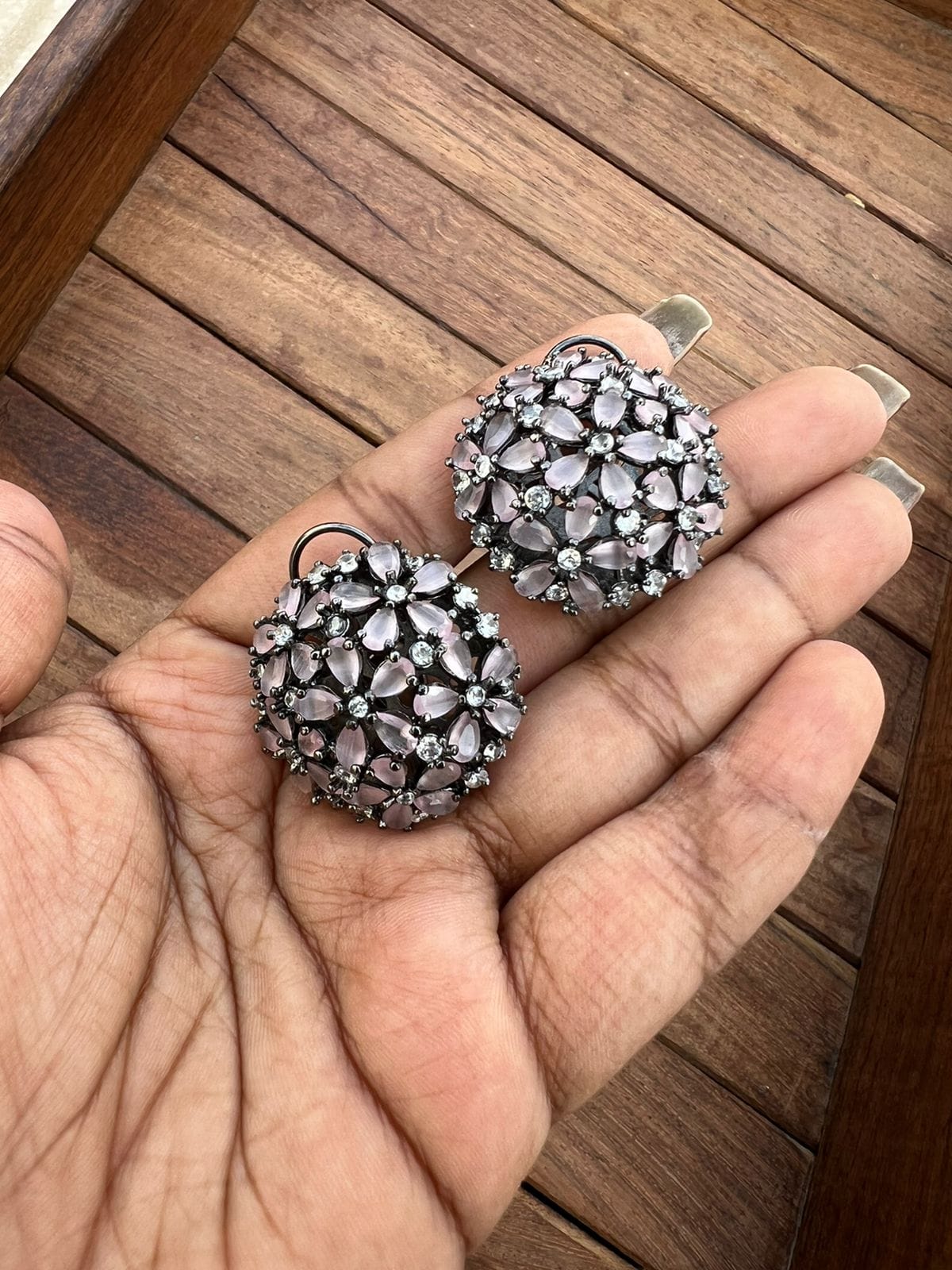 Flower embossed zircon studs - Alluring Accessories