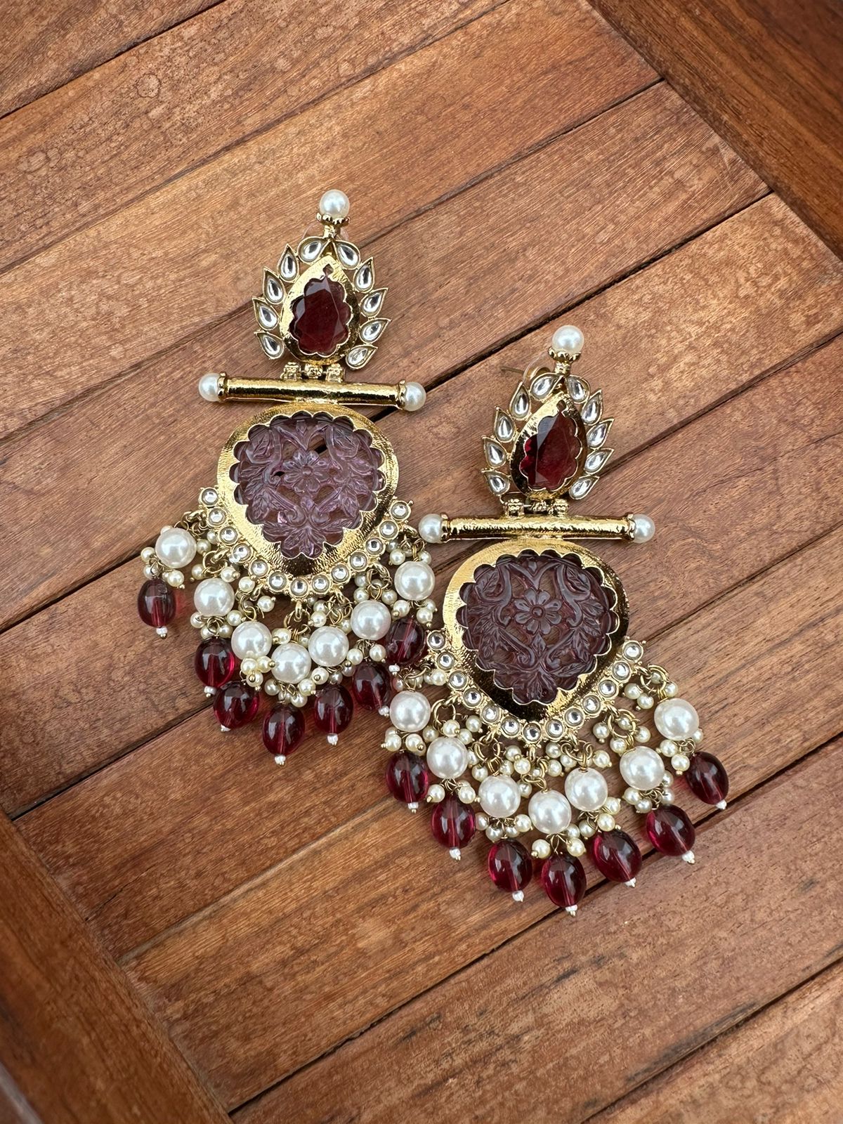 Flower kundan embossed partywear earrings - Alluring Accessories