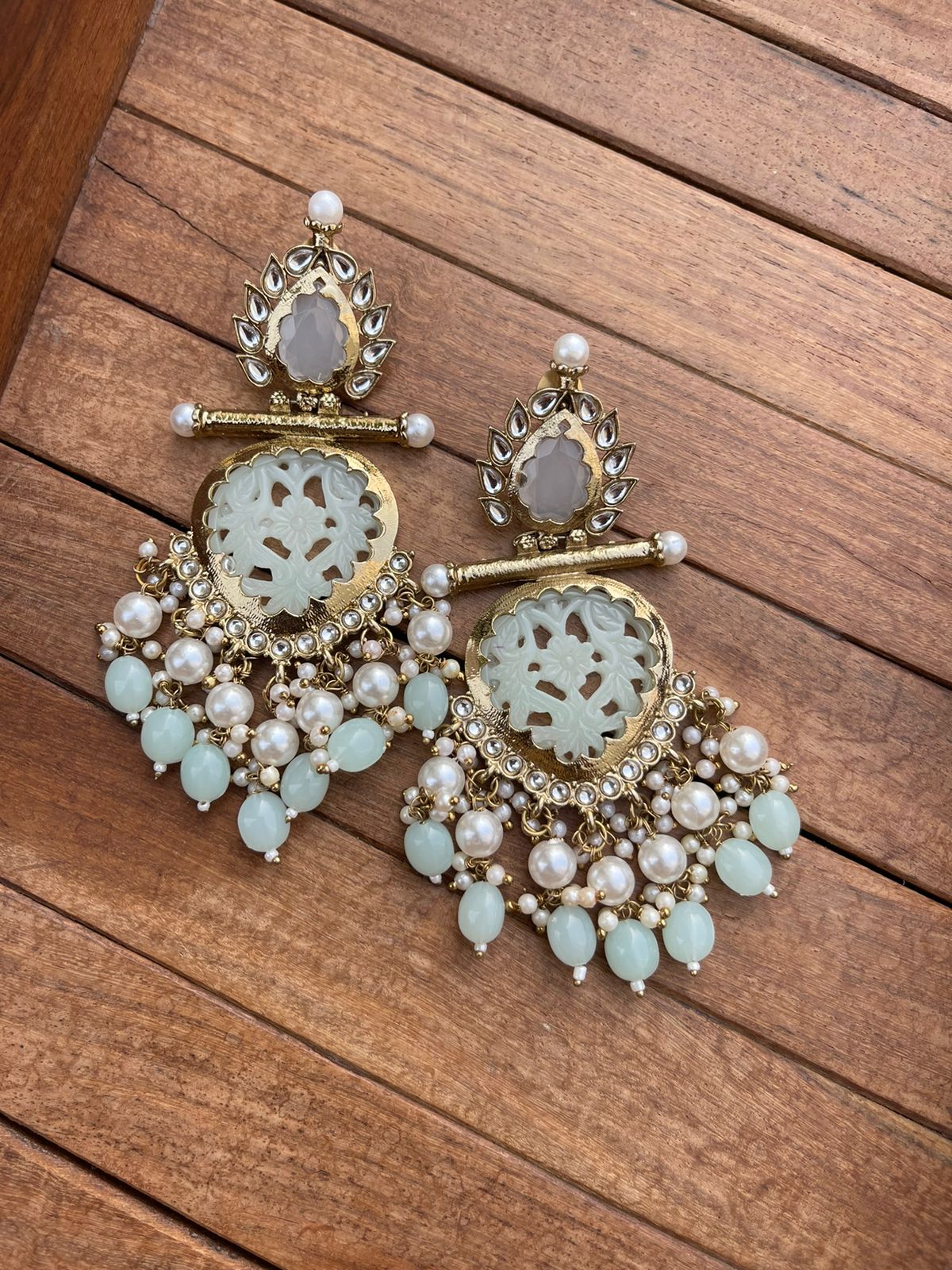 Flower kundan embossed partywear earrings - Alluring Accessories