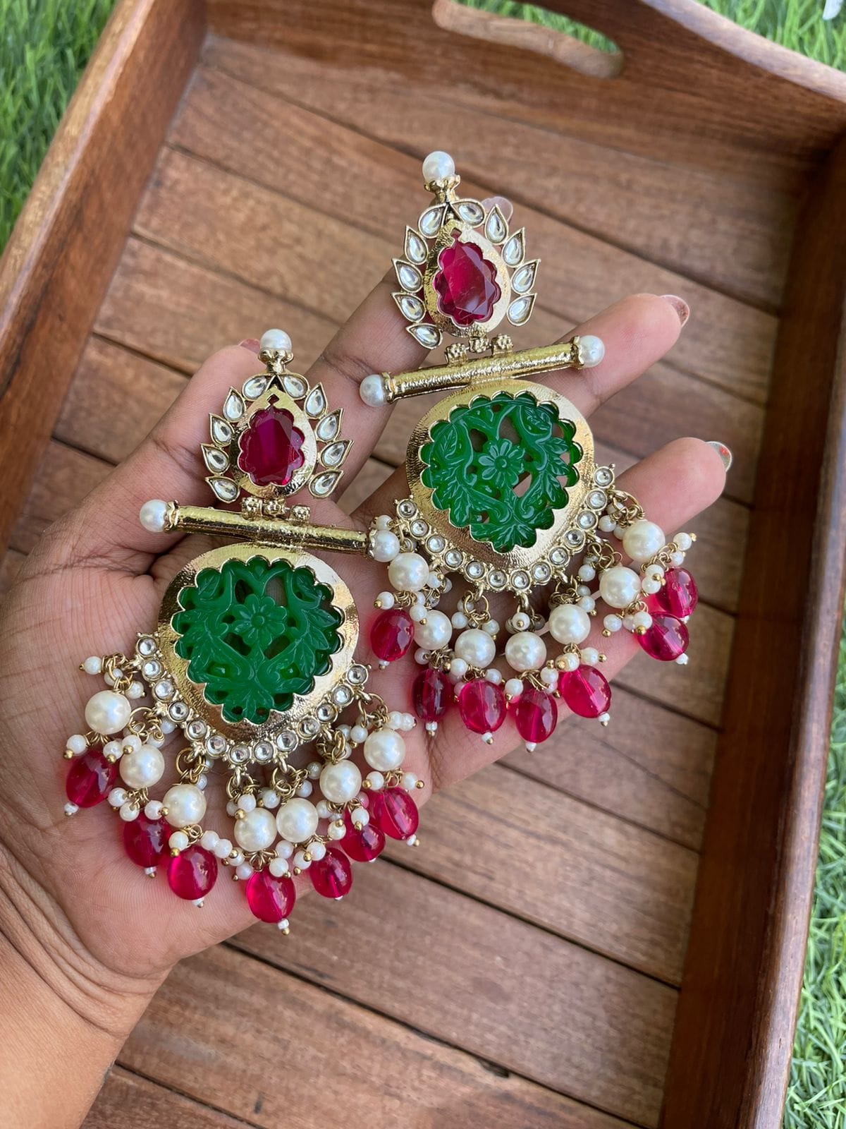 Flower kundan embossed partywear earrings - Alluring Accessories