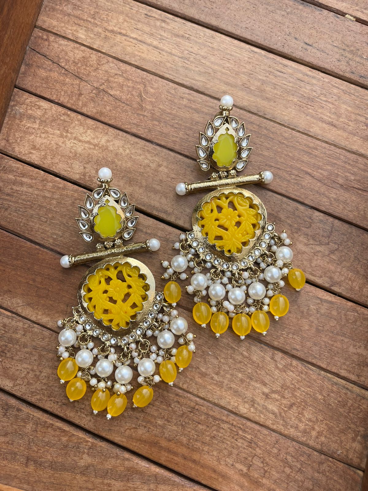 Flower kundan embossed partywear earrings - Alluring Accessories