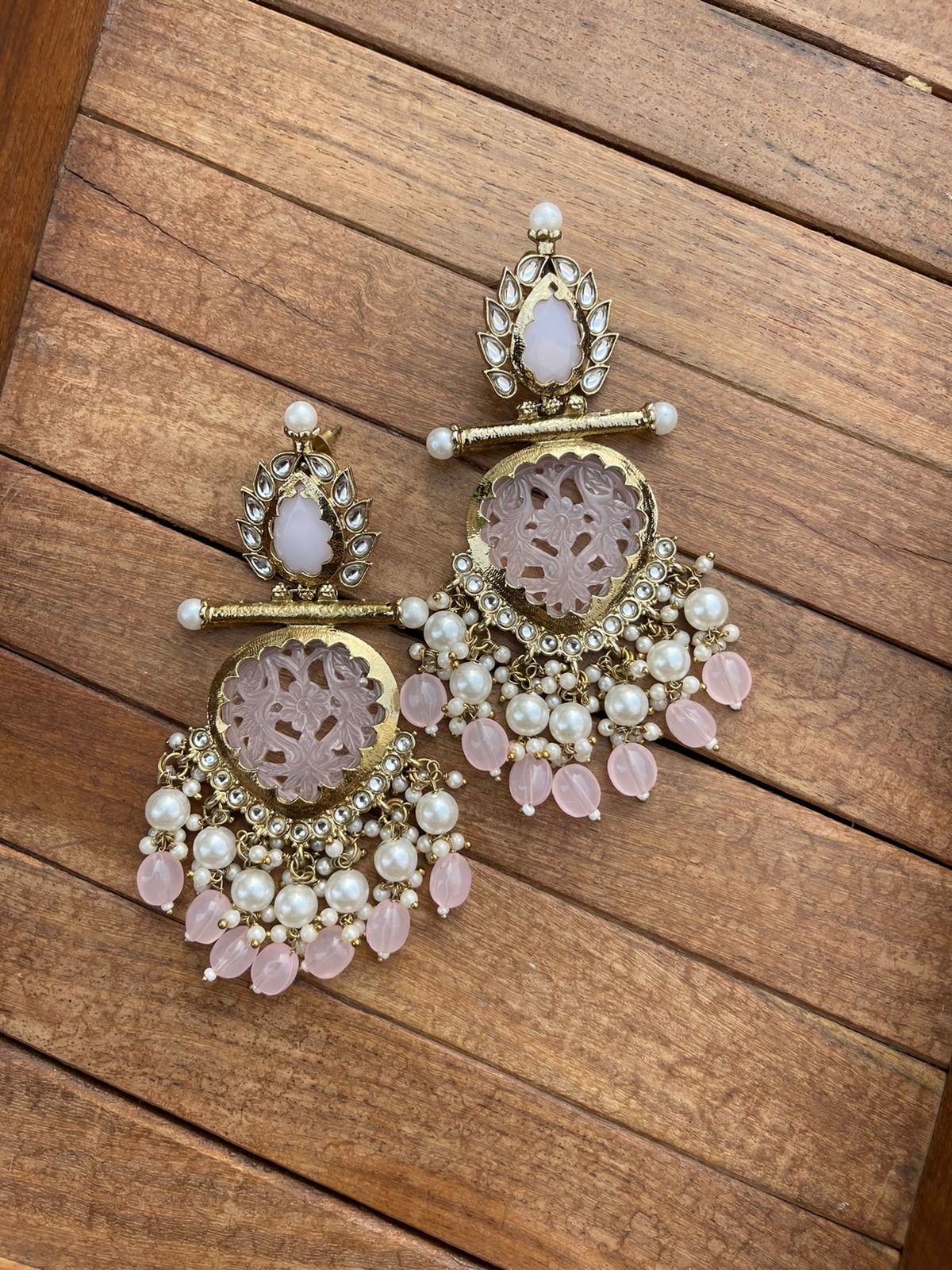 Flower kundan embossed partywear earrings - Alluring Accessories