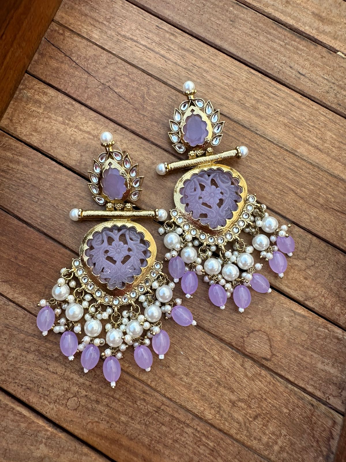 Flower kundan embossed partywear earrings - Alluring Accessories