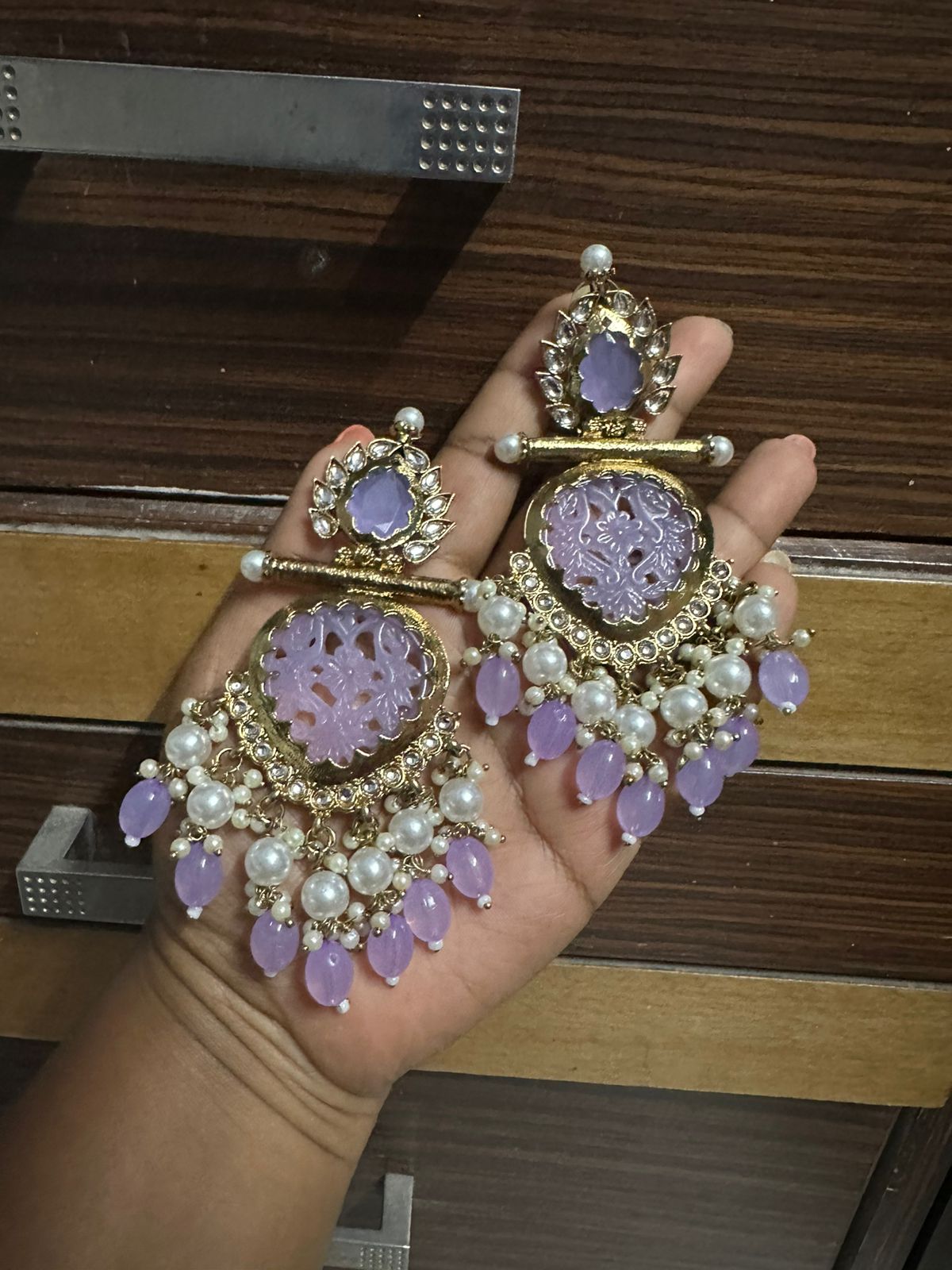 Flower kundan embossed partywear earrings - Alluring Accessories