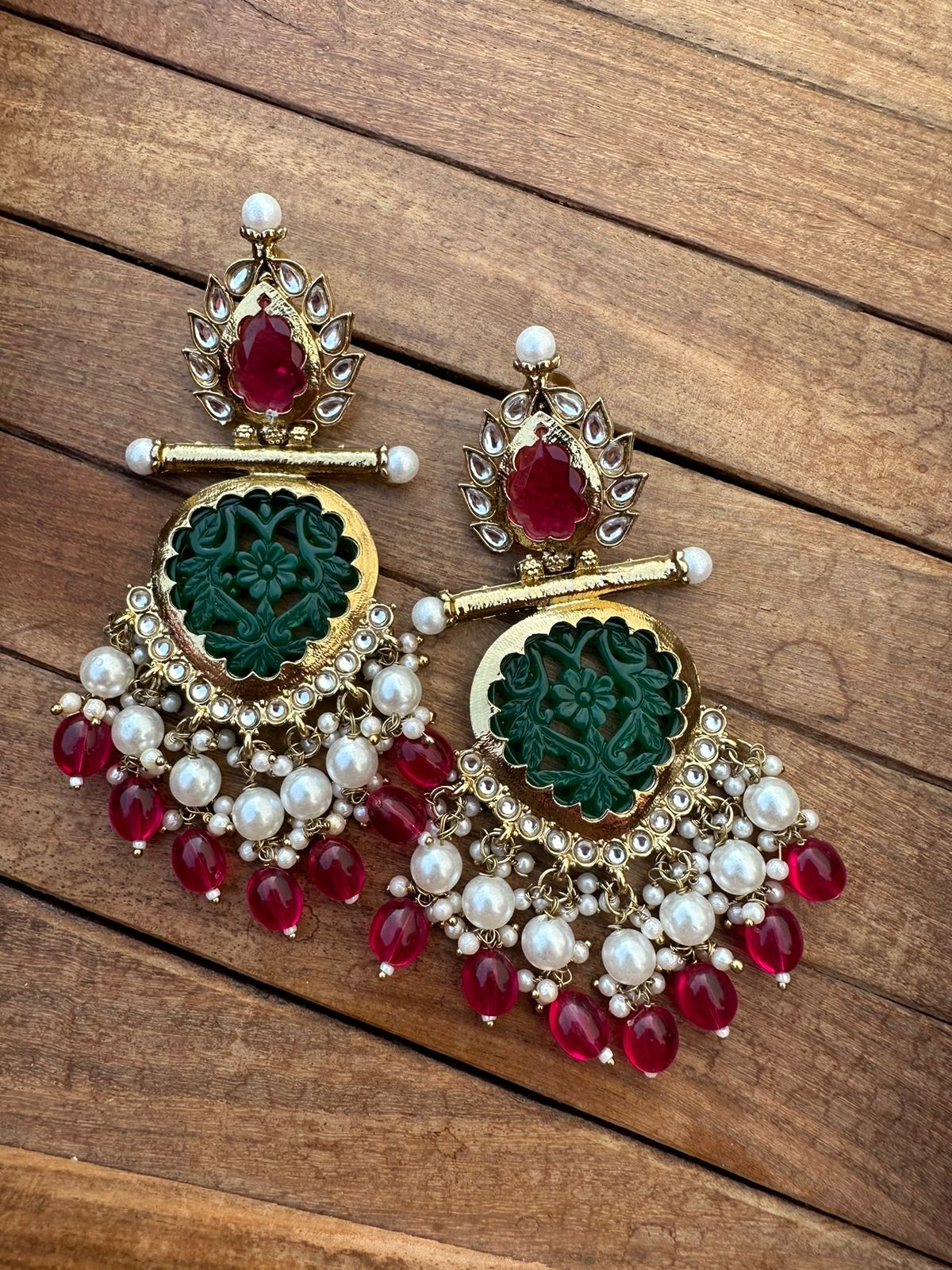 Flower kundan embossed partywear earrings - Alluring Accessories