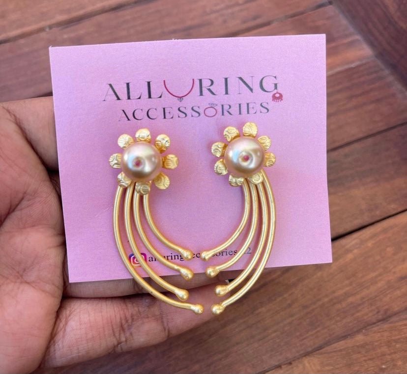 Flower pearl indowestern earrings - Alluring Accessories