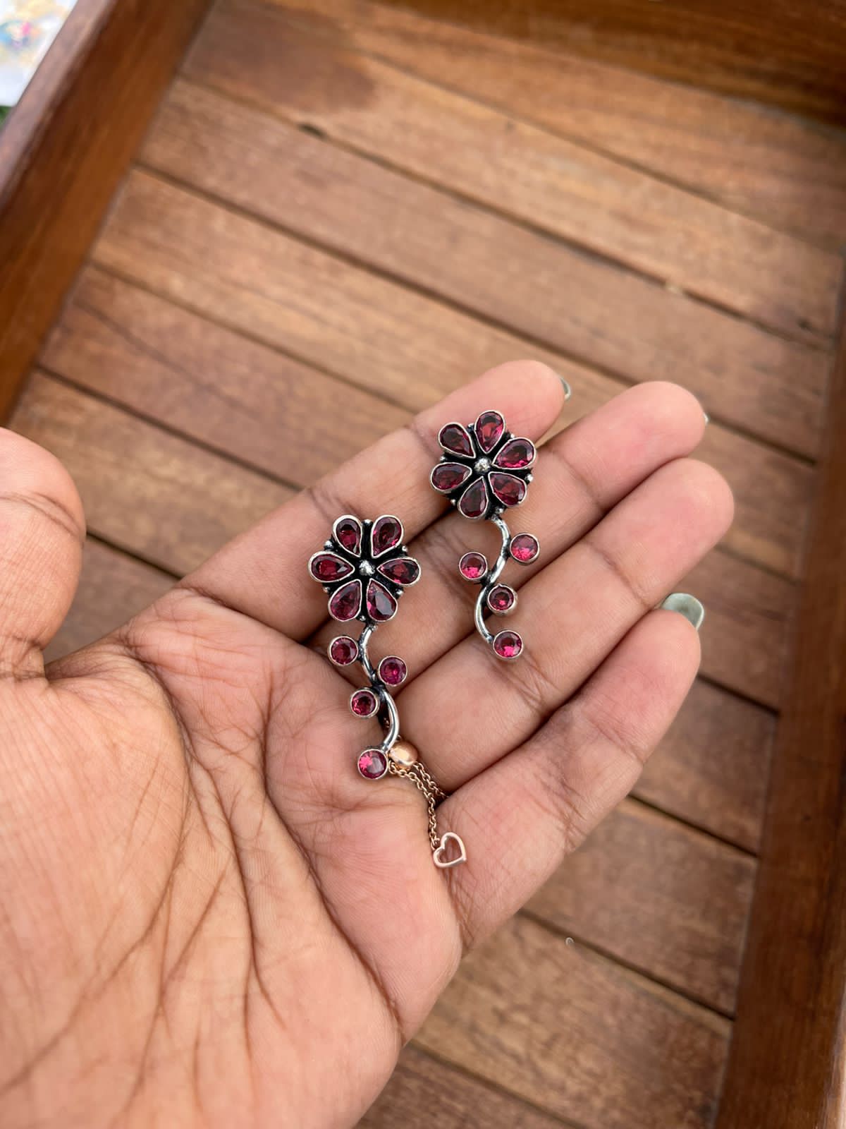 Flower stem AD stone earrings - Alluring Accessories