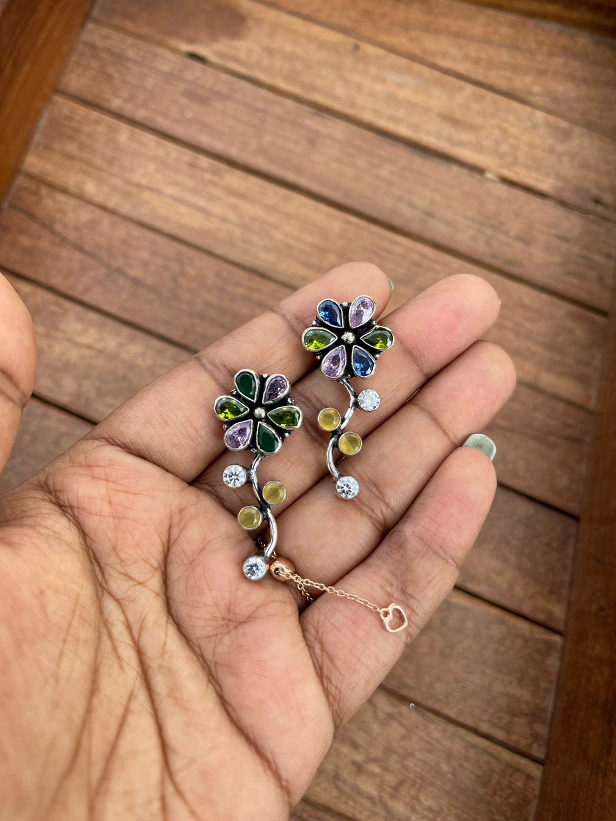Flower stem AD stone earrings - Alluring Accessories