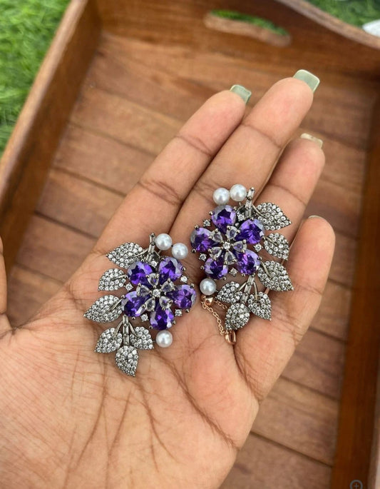 Flower stem leaf zircon studs(Vacation sale) - Alluring Accessories