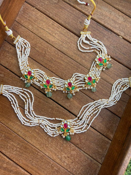 Flower stem real kundan pearl choker - Alluring Accessories