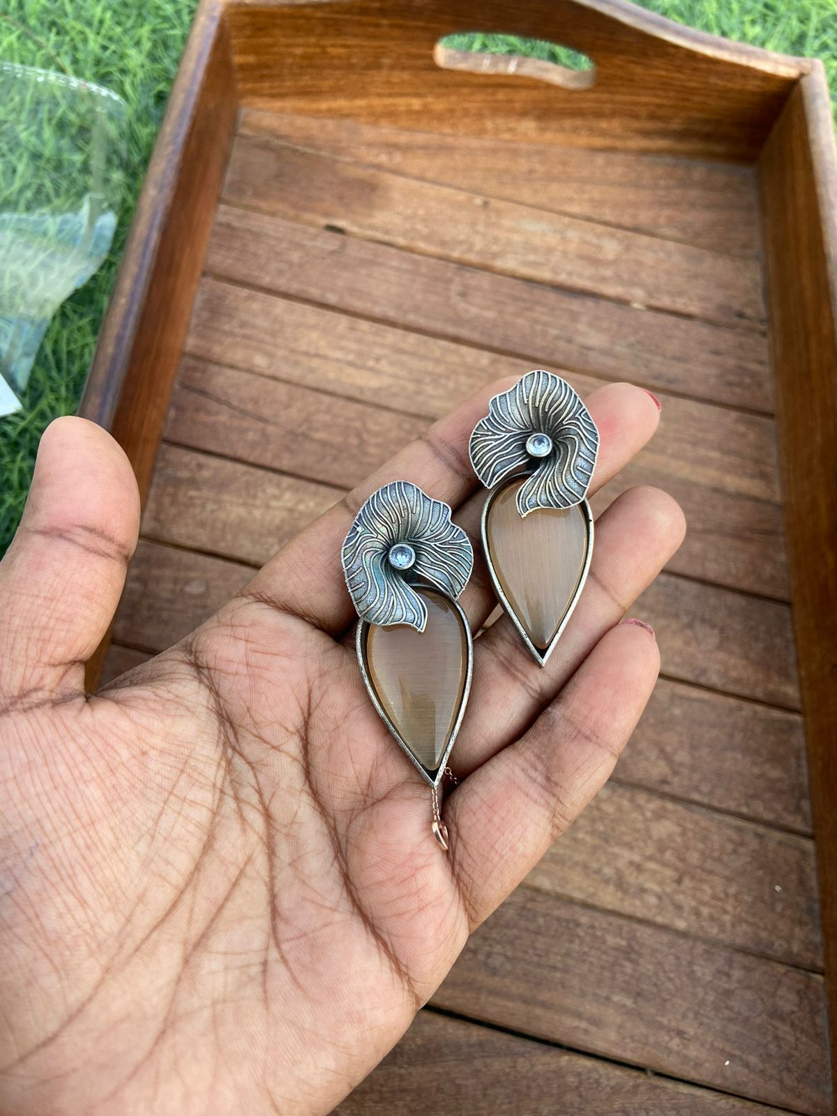 Flower stone oxidised statement earrings - Alluring Accessories