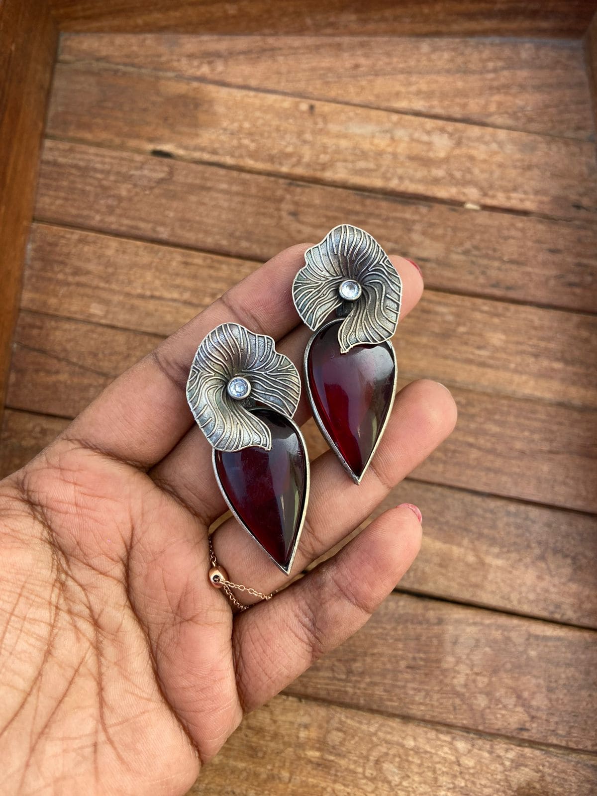 Flower stone oxidised statement earrings - Alluring Accessories