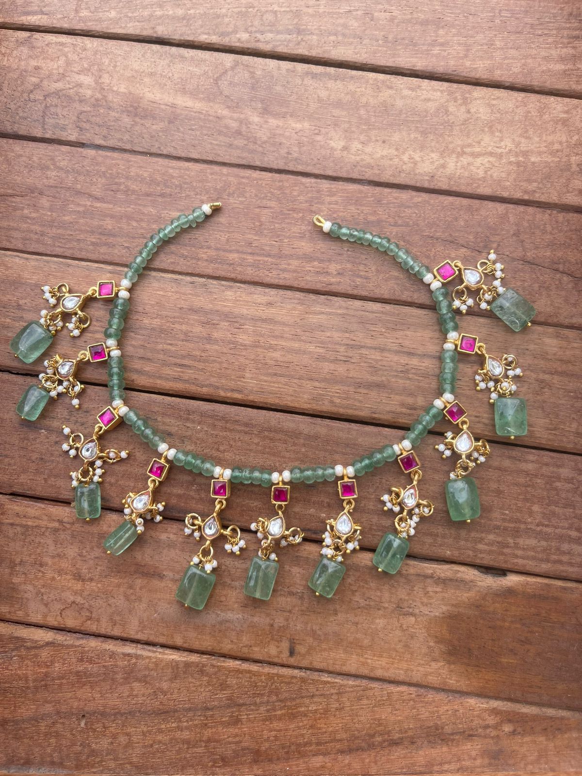 Full of green beads real Kundan necklace - Alluring Accessories